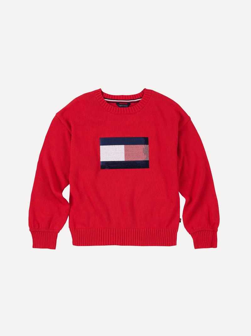 Lány Tommy Hilfiger Little Flag Pulóverek Piros | HU 1884FDN